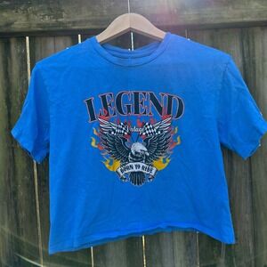 Organic Generation Legend Eagle Born to Ride Crop Motorcycle T Shirt Blue Size M